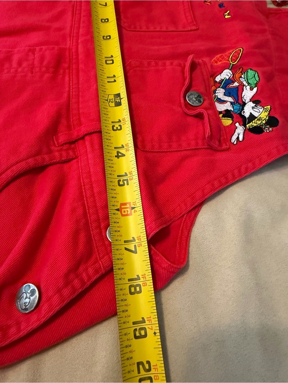 90s Y2K Bib Overalls Shorts Shortalls Mickey Mouse Donald Large Embroidered Vtg - Picture 6 of 9